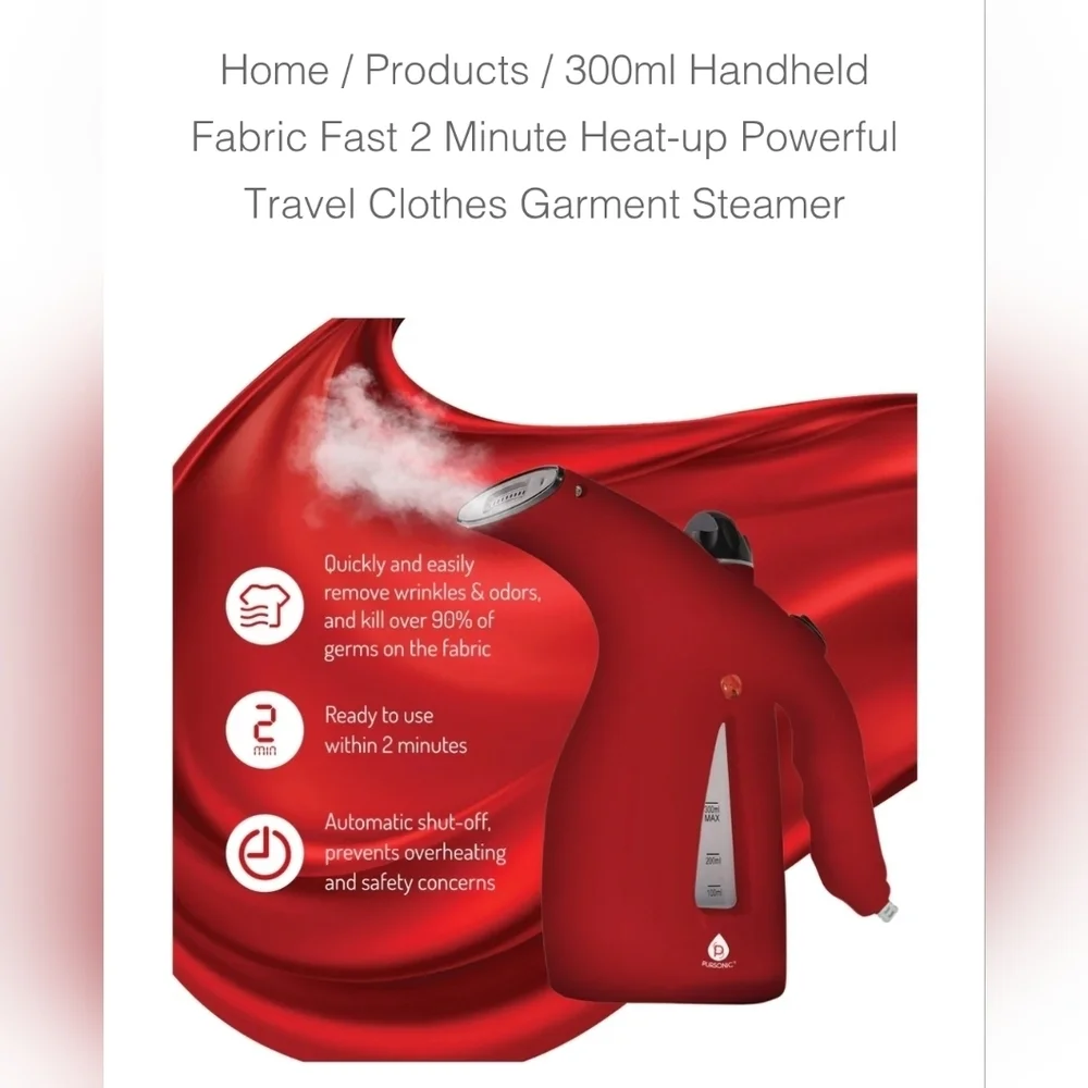 Pursonic Handheld Fabric Steamer In Red Color With Brush Attachment